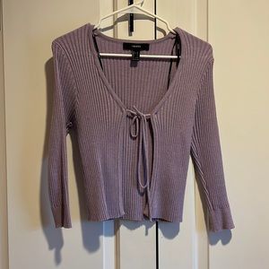 FOREVER21 Size L Rib Knit Lavender Tie Cardigan